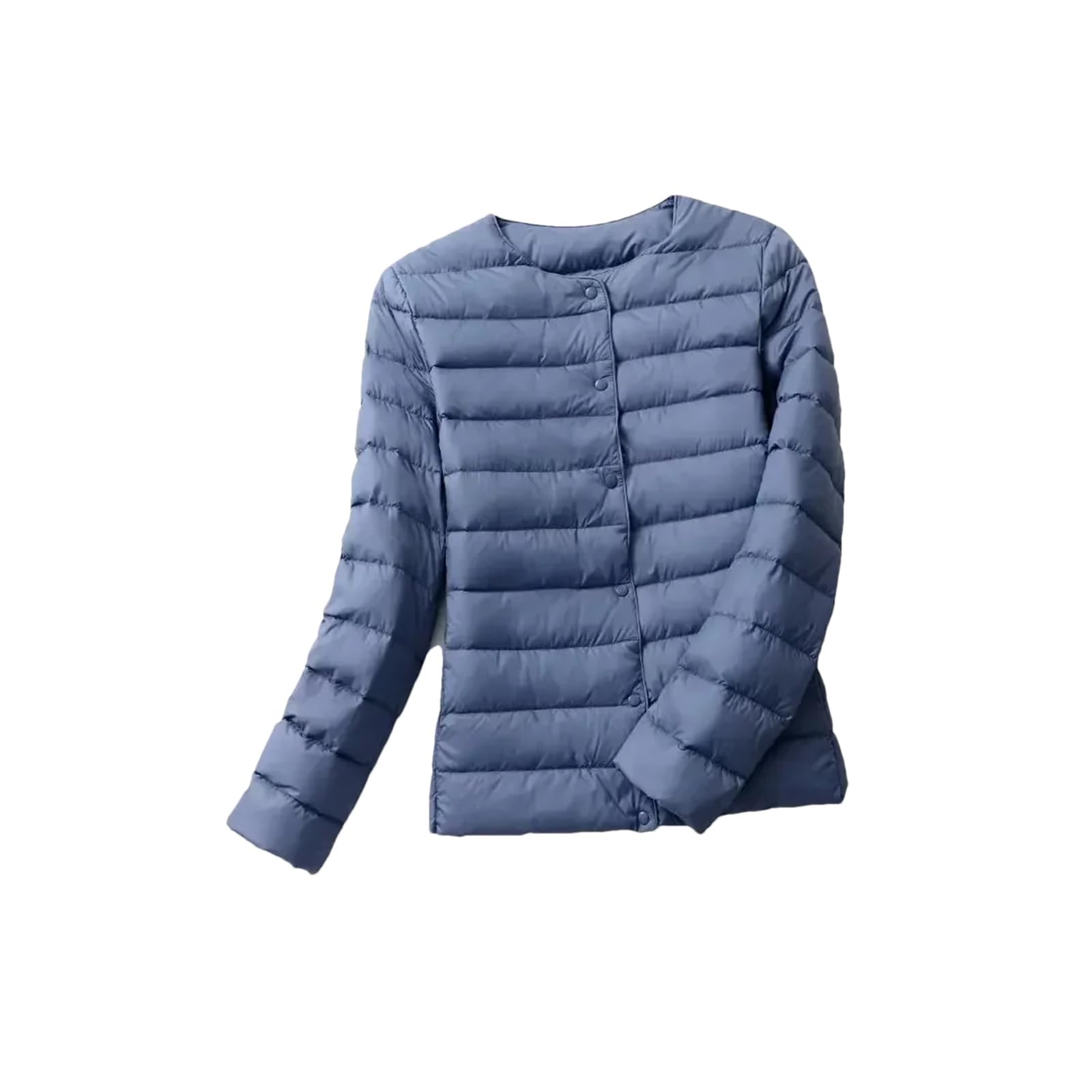 Piumino da donna in piuma d'anatra O-Collo Variabile con scollo a V femminile Autunno Primavera Senza Colletto Piumino trapuntato leggero, Blu Grigio 9, L