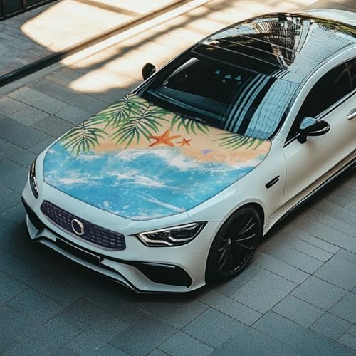 Image of Beach Starfish Car Hood Flag Cover - 59x39 in Car Hood Cover for Car Decor,Car Hood Cover Protector for Auto Car Truck Van SUV, Car Accessories