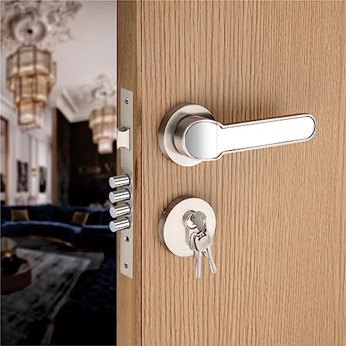 Image of SARDAR KROM Black Silver Door Lock for Main /Mortise /Bedroom - 3 Brass Keys - Handle Lock for Home /Office /Hotel