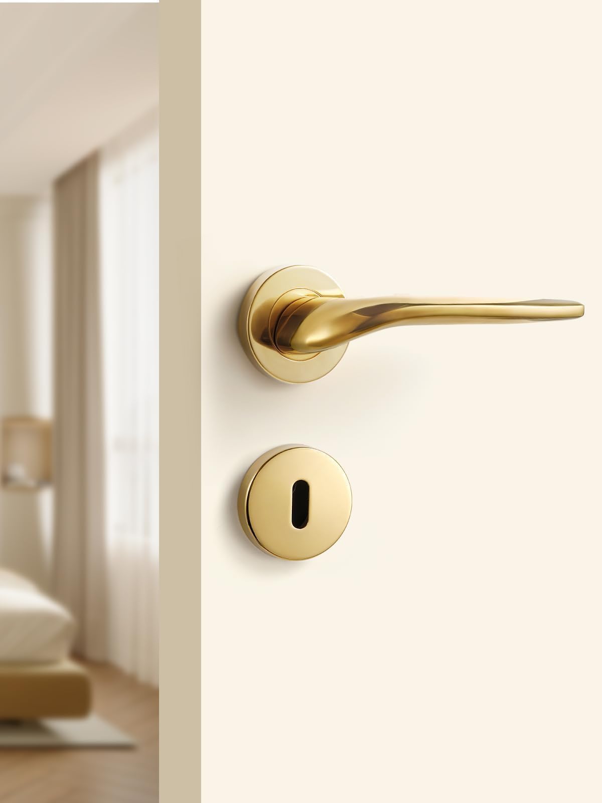 SORWDUERM Gold Door Handle Set Matte Brushed Stainless Steel Door Lever for Front Door and Interior Door L Shape Round Rosette,BB - Image 3