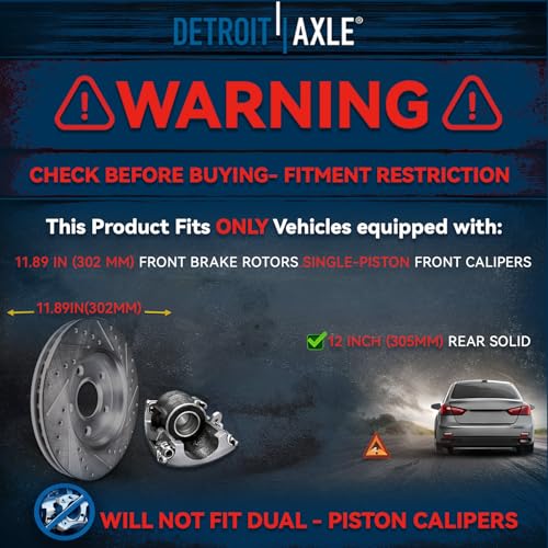 Image of Detroit Axle - Rear Brake Kit for Chrysler Town&Country Dodge Grand Caravan | Journey Volkswagen Routan Drilled Slotted Disc Brake Rotors Ceramic Brake Pads Replacement 12 inch inch Rotor