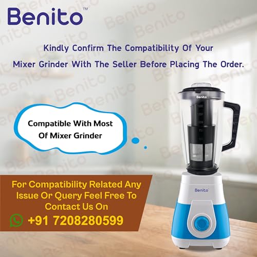 Image of Benito Prime Filter Polycarbonate Juicer Jar (1.5L) for Mixer Grinder - Compatible with 4-Teeth Coupler & Dual Locking System.