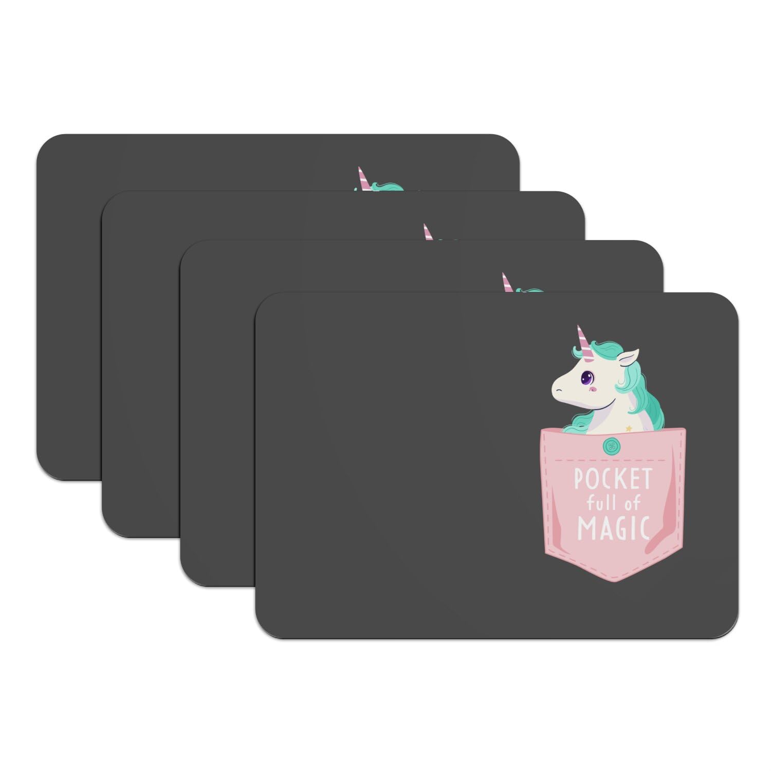 Sets de table caoutchouc noir grand format dessous de plat motif licorne magie pack de 4