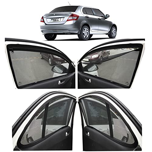 Image of Autofact Magnetic Car Sunshades Compatible with Maruti Swift Dzire (2012 to 2016) (Set of 4) - Easy Installation, UV Protection, Keeps Car Cool (Front 2 with Zippers, Rear 2 Without Zippers)