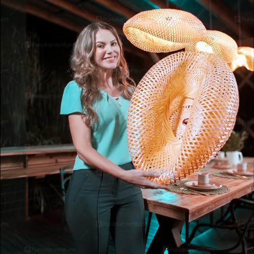 Luminária de Teto Lustre Pendente Bambu Honolulu Rústico 60cm Vime Rattan Trançado Fee Utilidades