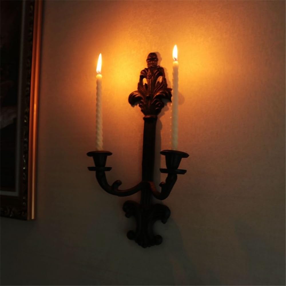 Candleholders Vintage Cast Iron Wall Mounted Candle Holder Creative Double Candlestick for Living Room Fireplace Hallway