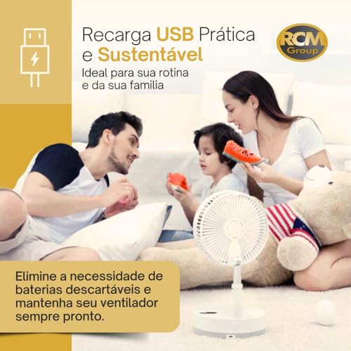 Ventilador Telescópico Dobrável de Mesa Portátil Recarregável com Bateria Embutida de 2000mAh Altura