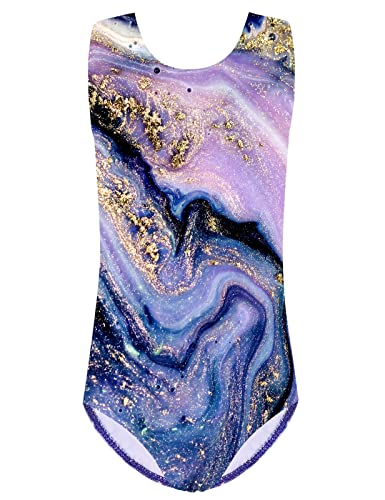 HUAANIUE Mädchen Kinder Gymnastikanzug Turnanzug Gymnastik Trikot Ärmelloses Tanzkostüm 3-14 Jahre (B232-Lila, 7-8 Jahre)