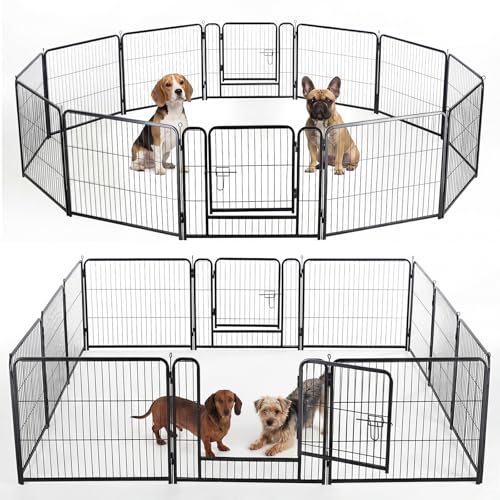 Image of DUMOS Dog Playpen 24 Inch 12 Panels Indoor Outdoor Metal Pet Fence | Foldable Dog Play Pen with Door, Portable Exercise, RV Camping, Puppy Small Dogs