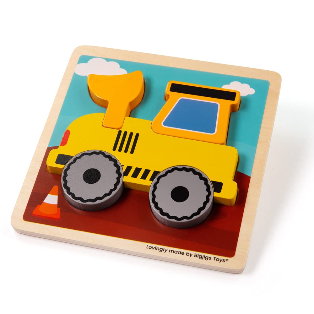 Bigjigs Toys, Chunky Lift-Out Puzzle - Digger, Wooden Toys, Shapes Puzzle, Toddler Puzzles, Jigsaw Puzzle, Jigsaw Puzzle for Kids, Toddler Toys