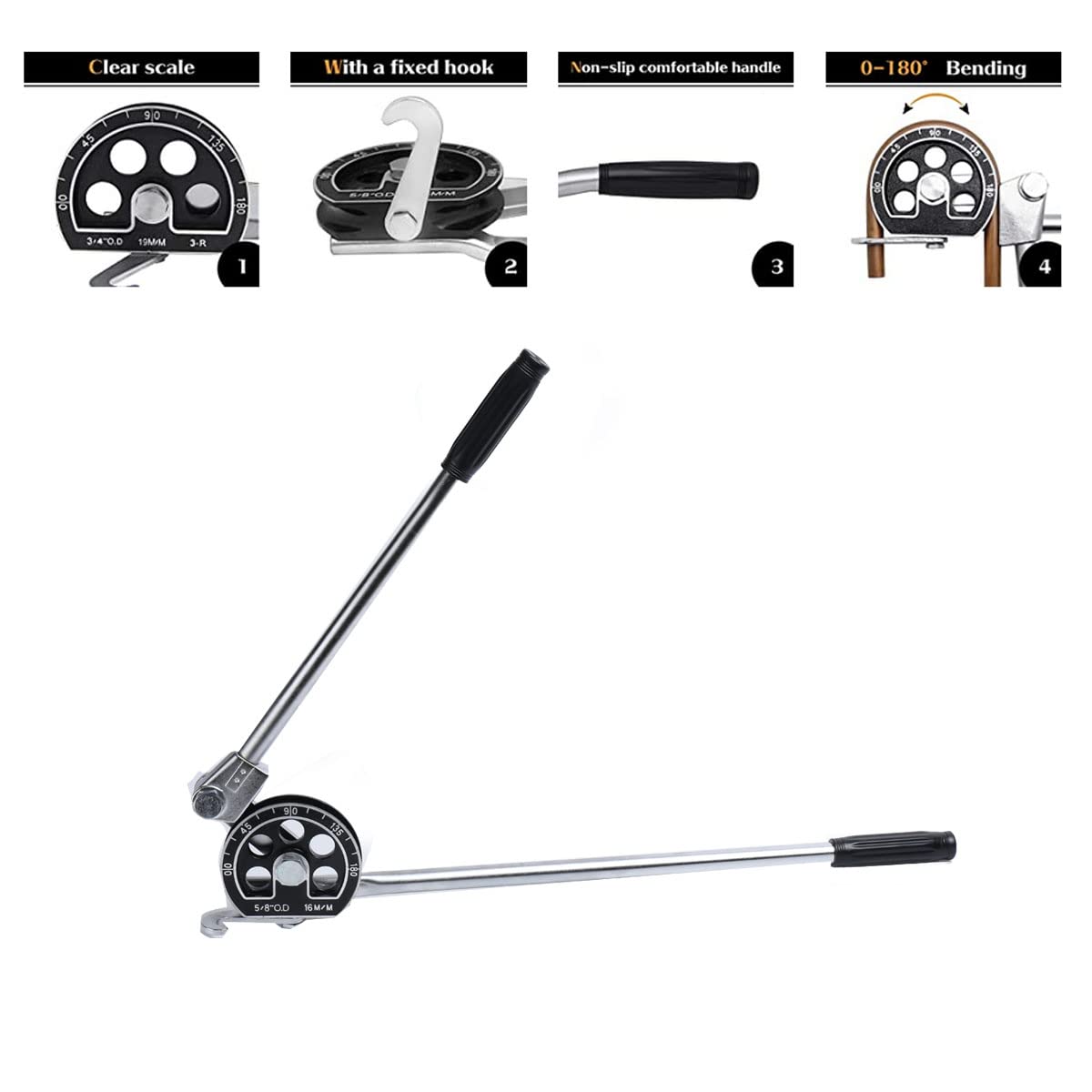 Doblador de tubos para metal aluminio tubos de cobre, herramienta para doblar tubos de 0 a 180 grados, dobladora de tubos Manuel, diámetro de tubo aplicable 5/8", 16 mm