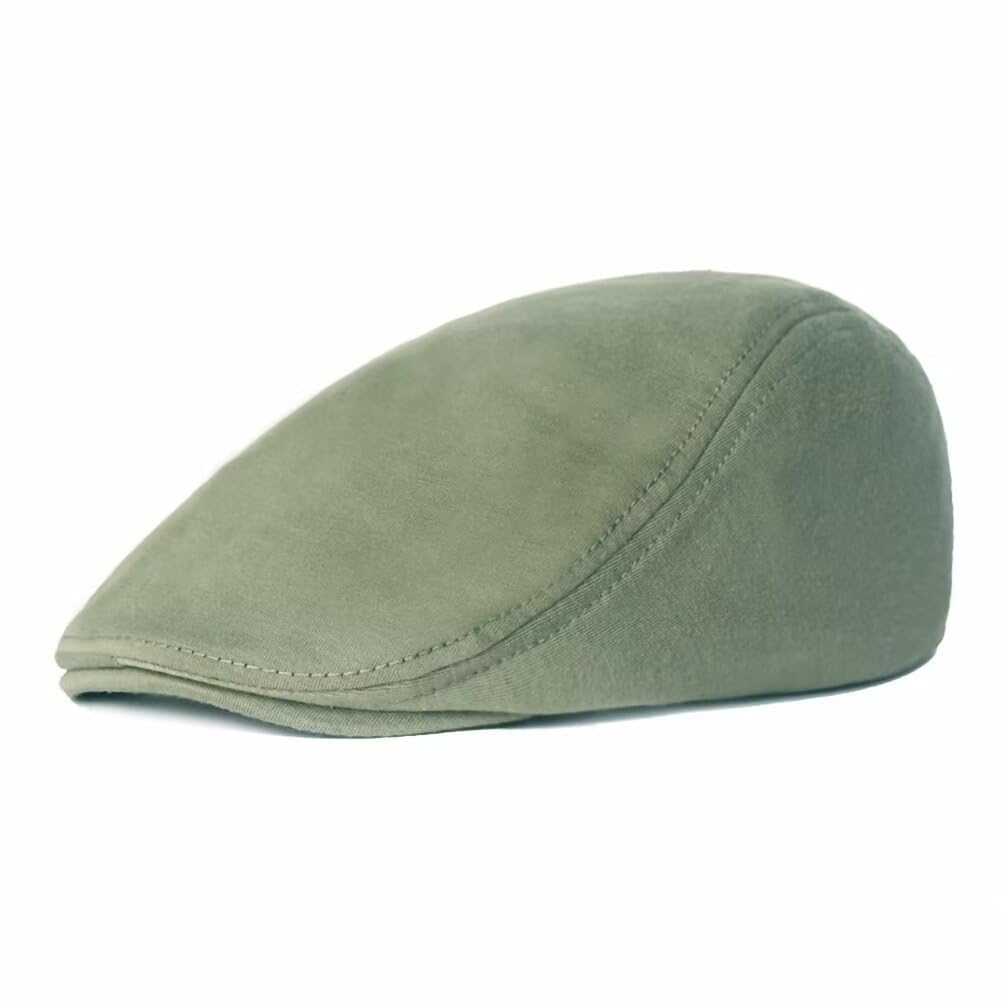 Plancholo Men's Light Green Flat Cap Newsboy Cap Cotton Gatsby Peaky Newsboy Flat Cap Vintage Berets For