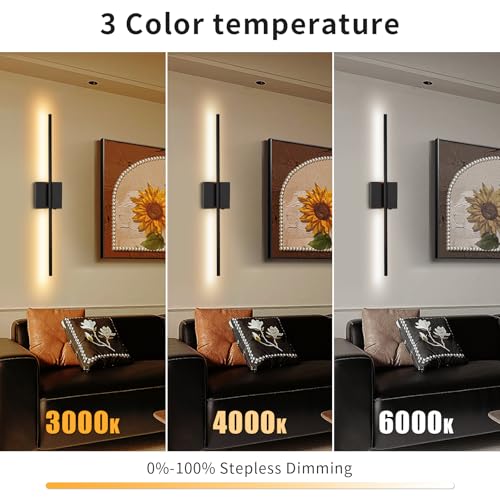 Image of Battery Operated Wall Sconce Set of Two with Remote Control, Rechargeable & Dimmable Wireless, Easy Install Peel and Stick, Timer Function, for Living Room, Bedroom, 28.3 inch (Black)