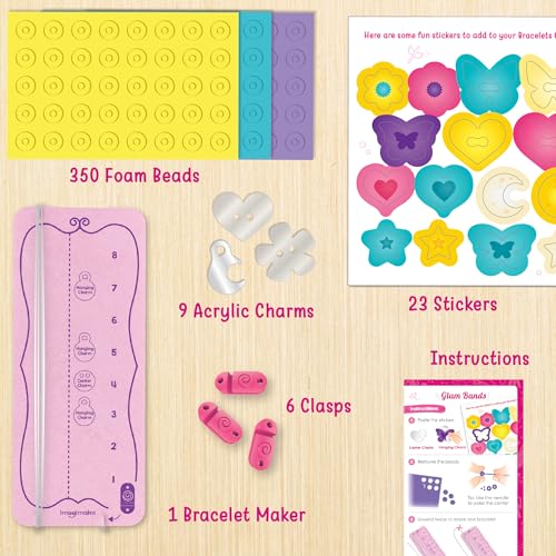Image of Imagimake Plastic DIY Glam Bands Bracelet & Charms |Create 5 Unique Bracelets | Mess- Free | Art & Craft Kit | Birthday and Return Gifts for Kids Ages 3,4,5,6, Multicolour