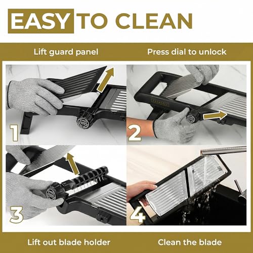 Image of Gramercy Adjustable Mandoline Slicer for Kitchen, Potato Cutter, Vegetable Chopper, Mandolin, Cucumber Slicer- INCLUDING one Pair Cut-Resistant Gloves and Waffle Fry Cutter
