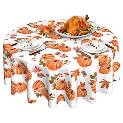 Thanksgiving Tablecloth Pumpkin Maple Leaf Tablecloth Round 60 Inch Fall Tablecloth Washable Reusable Table Cover for Home Party Picnic Table Decor Cover