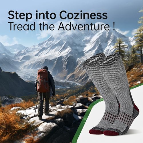 Image of Alvada Mens Merino Wool Crew Socks Thermal and Warm Socks for Winter Work Hiking Running 3 Pairs
