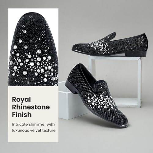 Image of Amali Men's Embellished Velvet Tuxedo Loafers, Smoking Slippers