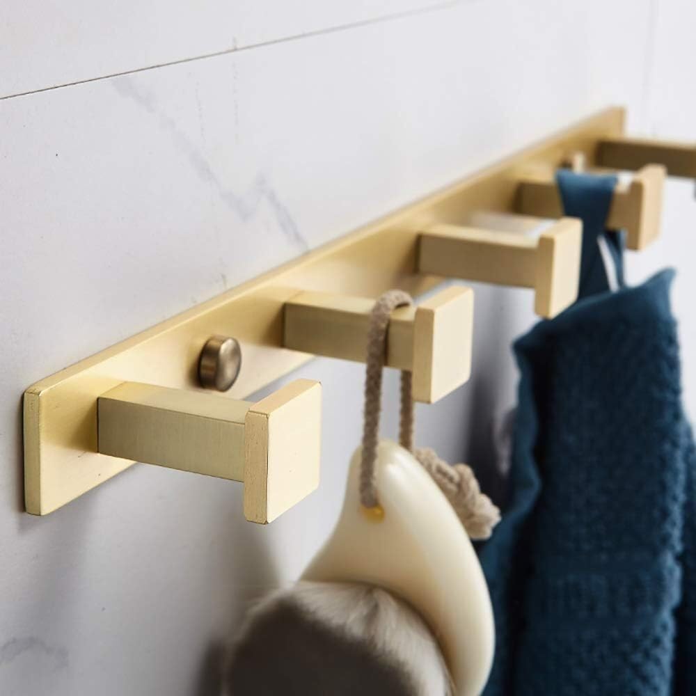 Türhänger, Wandhaken, Kleiderhaken mit 5 quadratischen Haken, an der Wand montierter Bademantelhaken, Messing-Handtuchhaken, robuste Garderobe for Aufhängen von Mänteln, Schraubmontage, 37 cm, helles