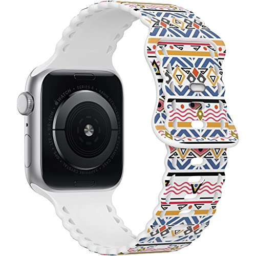 Image of Compatible with Apple Watch Band 41mm 40mm 38mm 49mm 45mm 44mm 42mm Women Girl, Bohemian Print Lace Hollow-out Soft Silicone Sport Bands For iWatchUltra SE Series 10 9 8 7 6 5 4 3 2, Bhma-38