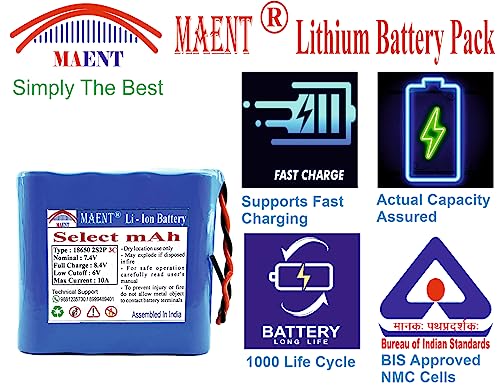Image of MAENT 7.4V 18650 Lithium ion Rechargeable Battery 2S2P 2 Wire 5264 POS 8.4V for Electronics Toys Lighting Equipment POS Swipe Machine - 3C Rated (2 Wire, 6400 mah)