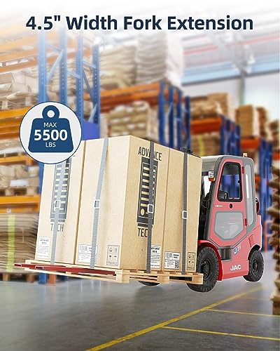 Pallet Fork Extension with Tire Chain 72 Inch Length 4.5 Inch Width, Heavy Duty Steel Pallet Extensions for Forklift Truck, Red