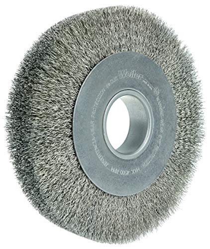 Image of Weiler 03590 8 inch Wide Face Crimped Wire Wheel, .0118 inch Stainless Steel Fill, 2 inch Arbor Hole, Made in The USA