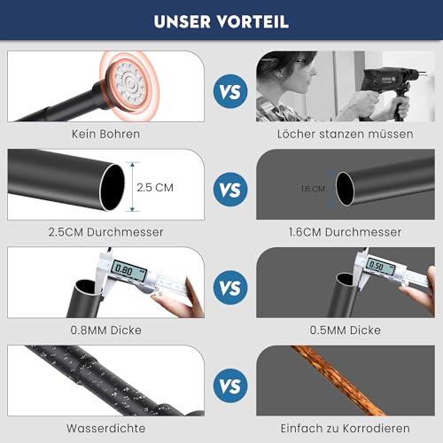 Tiemlet Schwarz Matt Duschstange Verstellbar Teleskop-Duschvorhangstange 74-255cm Ohne Bohren Rostfrei für Badezimmer Fenster