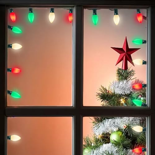 Image of GOOTHY C7 Christmas String Lights, 25Ft Outdoor Decorations with 27 LED Red White and Green Shatterproof Bulbs, Hanging Patio Lights for Tree Backyard Holiday Party Decor