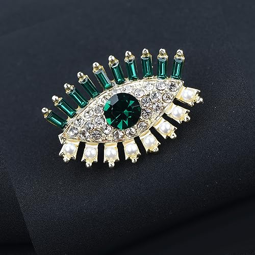 Image of Retro Evil Eye Brooch Fashion Unique Crystal Pearl Abstract Eyes Brooches Pin Badge for Women Bridal Jewelry Gift