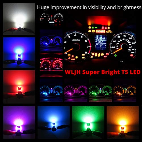 WLJH 40 Pack T10 & T5 LED Bulbs With Sockets, 194/168/W5W/2721/74, Non-Polarity, Dimmable, for Interior Dash Gauge, Dome, Map, Vanity Mirror, Glove Box,Trunk,License Plate Lights, 300 LM Blue