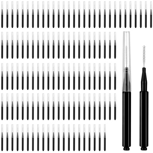 SULIKJHUI 120 Pcs Micro Spoolies Eyelash Spoolies with Caps Mini Eyebrow & Lash Brushes Brow Lamination Brush for Lash Tinting Brow Lamination Makeup Artists Travel(Black)