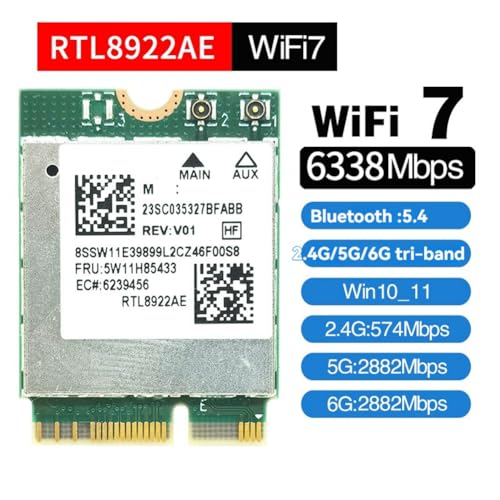 Carte WiFi 7 RTL8922AE M.2 pour PC portable et fixe avec Bluetooth 5.4 - 4