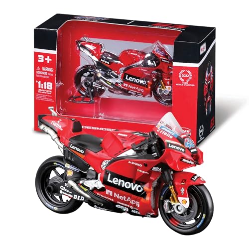 Maisto 1/18 Ducati Desmosedici GP22, MotoGP, Pecco Bagnaia, Licencia Oficial, Lenovo Team, 1:18, Cuerpo de Metal, Miniaturas Moto GP, Maquetas Motos, Miniatura Juguete, Coleccionable (78003)