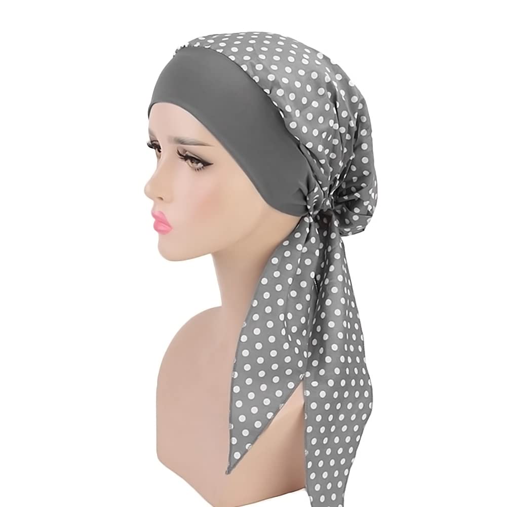 Women Chemo Turban, Cotton Turban Cap Elastic Head Cover Turbans Satin Head Scarf Headwear Headwrap for Cancer Women(Grey-Point)