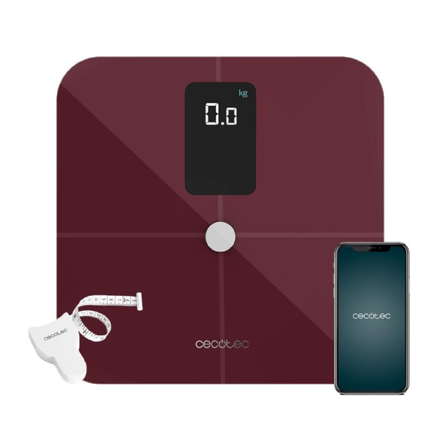 Cecotec Bilancia da Bagno Intelligente Surface Precision 10400 Smart Healthy Vision Garnet. Misurazione di Bioimpedenza, App, 15 Parametri