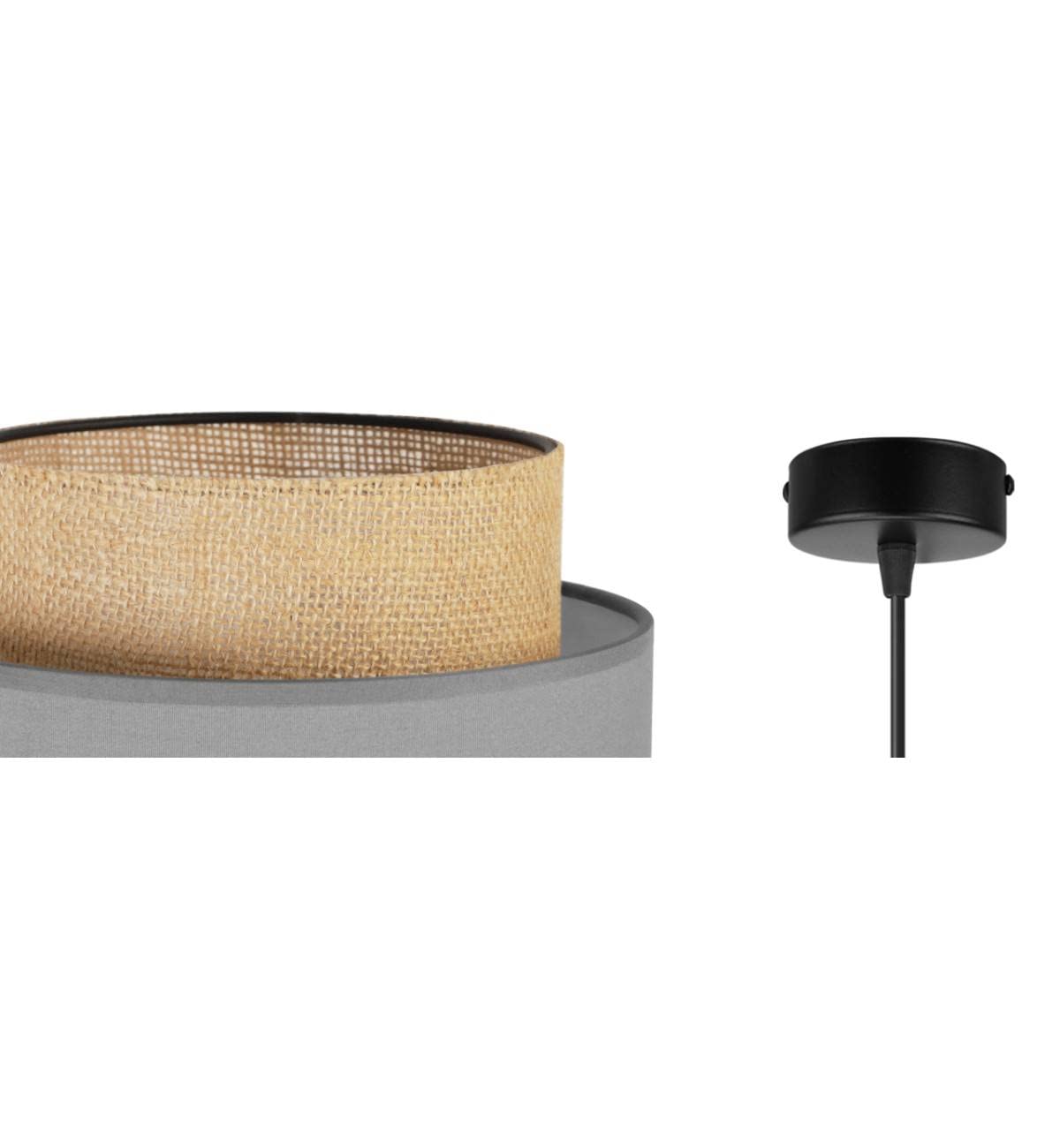 Light-Home Boho Lampara de Techo Colgante - Lampara de Techo Modernas para Salón Dormitorio y Cocina - de Metal con Pantalla de tela - E27-1 Luce - Gris y Yute
