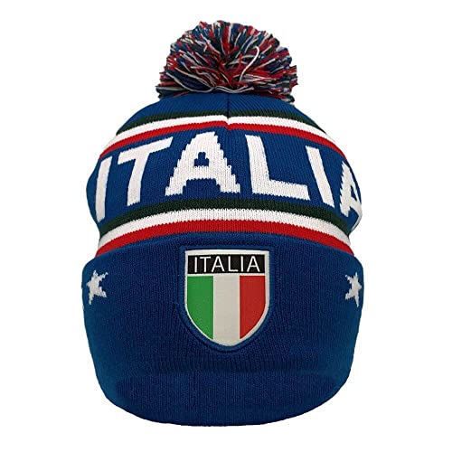 Italy Soccer Beanie with Pom, Cuff, 12 inch, Blue