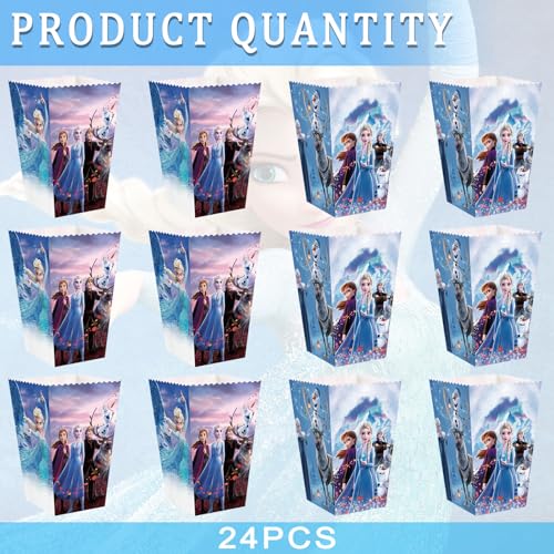 24 PCS Frozen Party Popcorn Boxes, Frozen Party Favor Boxes Frozen Candy Boxes for Kids Birthday Party Supplies