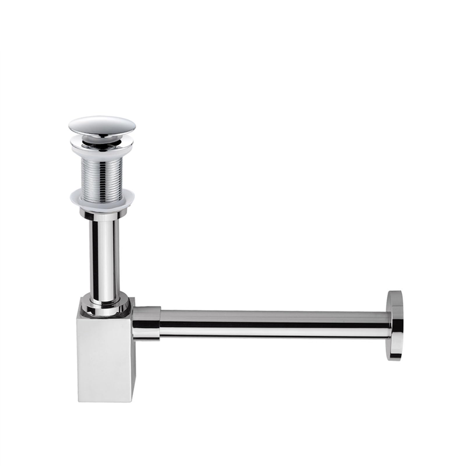Sifón Para Fregadero Válvula de sifón emergente for fregadero de drenaje de trampa de botella cuadrada for lavabo de baño Manguera de trampa en P negra for renovación del hogar.(Chrome No overflow)