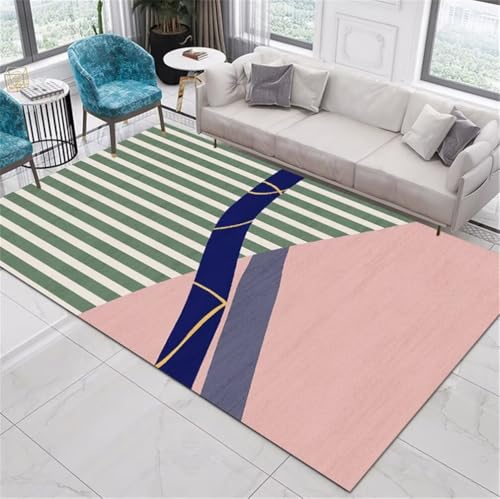 Tapis de sol enfant et bureau 150x200cm rayé vert et rose