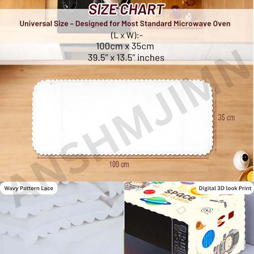 Image of Printed Microwave Oven Cover | Dustproof Waterproof Non-Slip Fabric Cover | Kitchen Decorative Appliance Protector | Kitchen Appliance Cover. (SpaceShip)