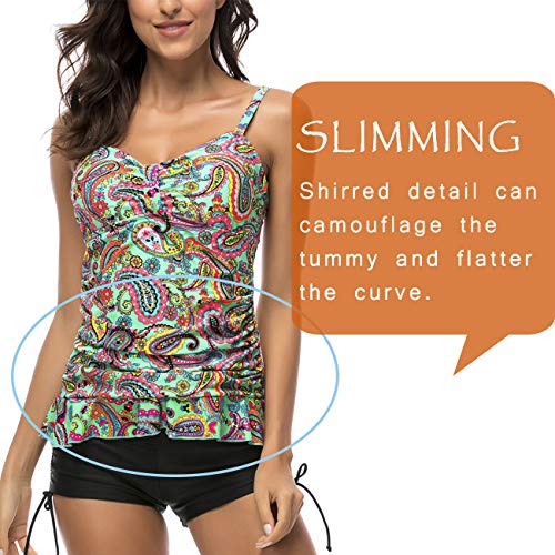 Image of Women's 50's Retro Ruched Tankini Swimsuit Top with Ruffle Hem Tummy Control