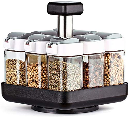 DzmanRevolving Spice Rack Organizer, Spinning Countertop Herb with 8 Glass Jar Bottles