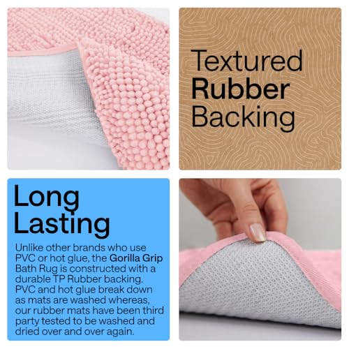 Image of Gorilla Grip Original Luxury Chenille Bathroom Rug Mat, 24x17, Extra Soft and Absorbent Shaggy Rugs, Machine Wash Dry, Perfect Plush Carpet Mats for Tub, Shower, and Bath Room, Light Pink