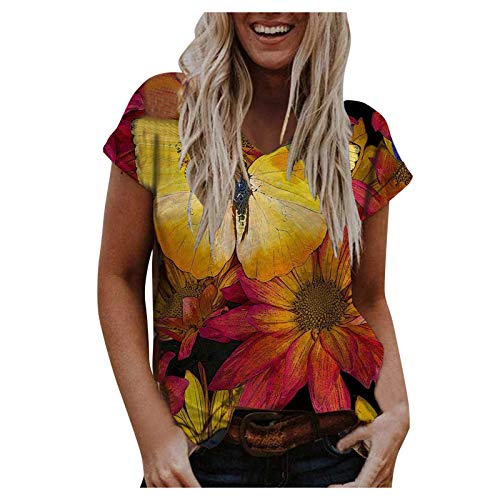 Women's Clothing Summer Shirts Tshirts Tops for Women Good Vibes Shirt t-Shirts for Tunics Blouse Workout Tops for Women Tops and Blouses Cotton H XL