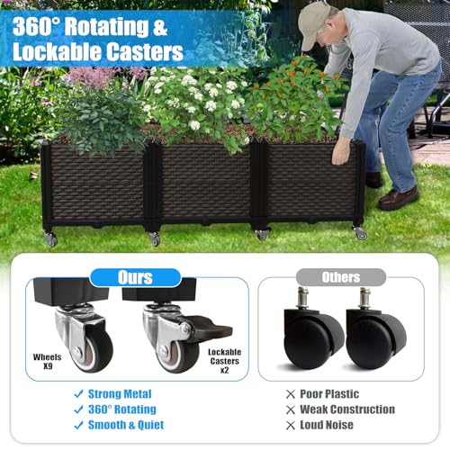 Ciao Stilista PL024056 Raised Plant Box With Wheels 47.2"X15.7"X16.1", Raised Beds For Gardening Self Watering, Durable Metal Lockable Casters, Rectangular Garden Planter Perfect thumb #1