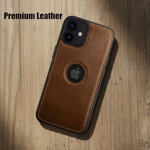 Image of Leather Case for Apple iPhone 12 Mini Premium Protective Stylish Slim Cover with Shockproof Raised Edges Brown
