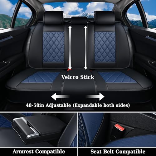 Image of Coverado Leather Seat Covers, Car Seat Covers Full Set, Waterproof Faux Leather Black and Blue Seat Covers, Car Seat Protectors 5 Seats, Automotive Seat Covers Universal Fit for Most Cars SUV Trucks