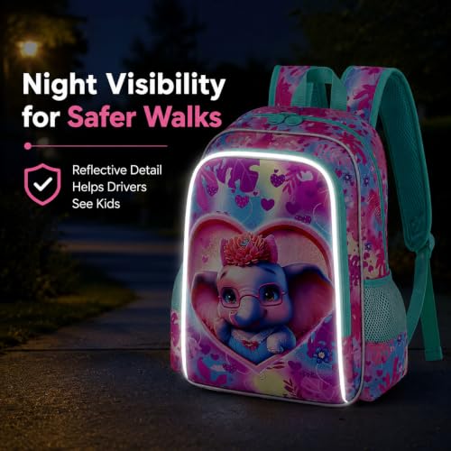 Image of 16 inch Girls Backpack, 3Pcs Elephant School Bookbag with Lunch Box, Kids Backpacks for Elementary Preschool Kindergarten(Pink)